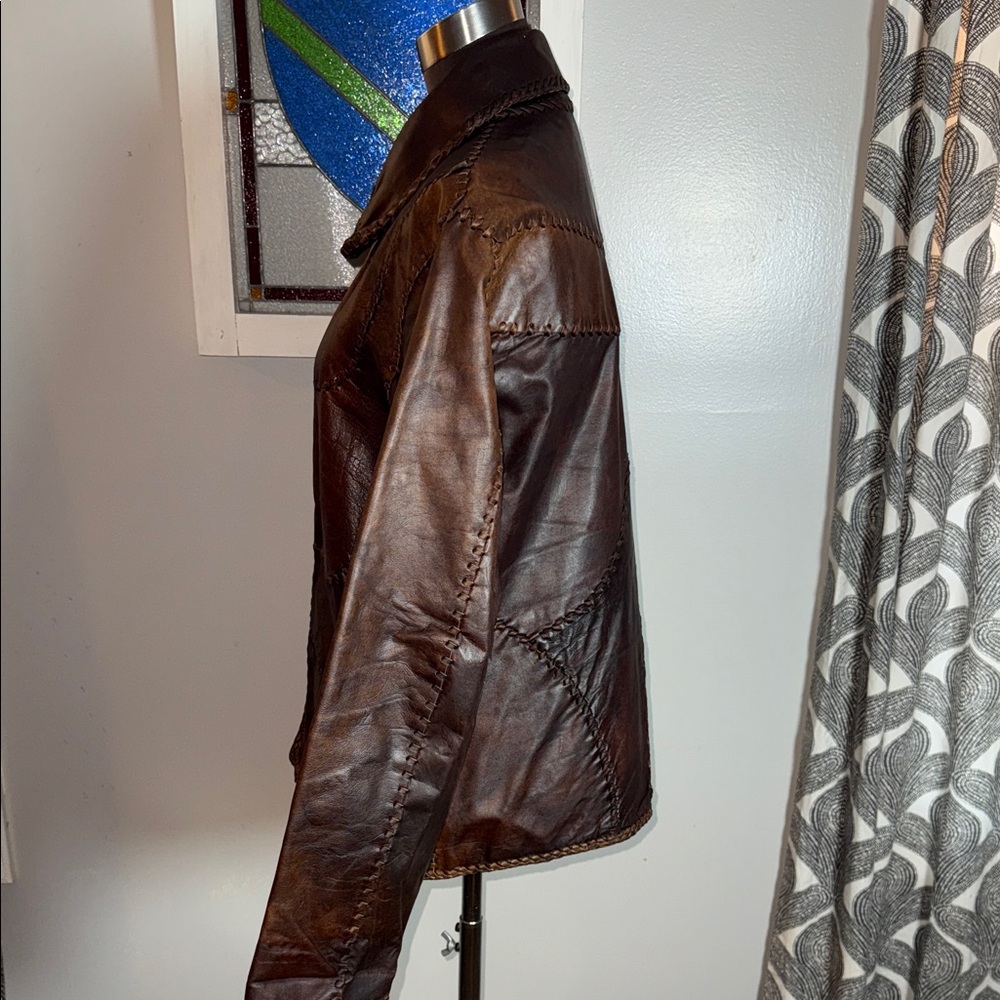 Vintage Dark Brown Patchwork Leather Jacket - image 6
